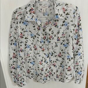 Laura Ashley Floral Blouse - White with Pink and Blue